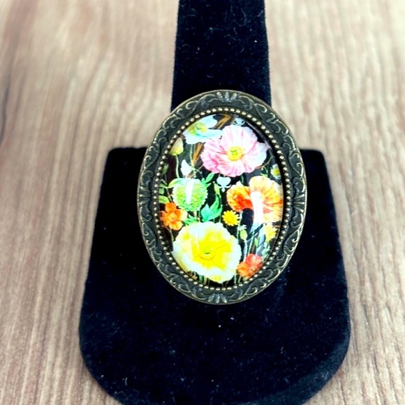 Botanical Print Adjustable Ring, NWT, Handmade, Victorian - Picture 2 of 3